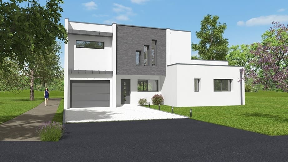 Plan 3D d'une maison moderne proposée par Arc en Ciel